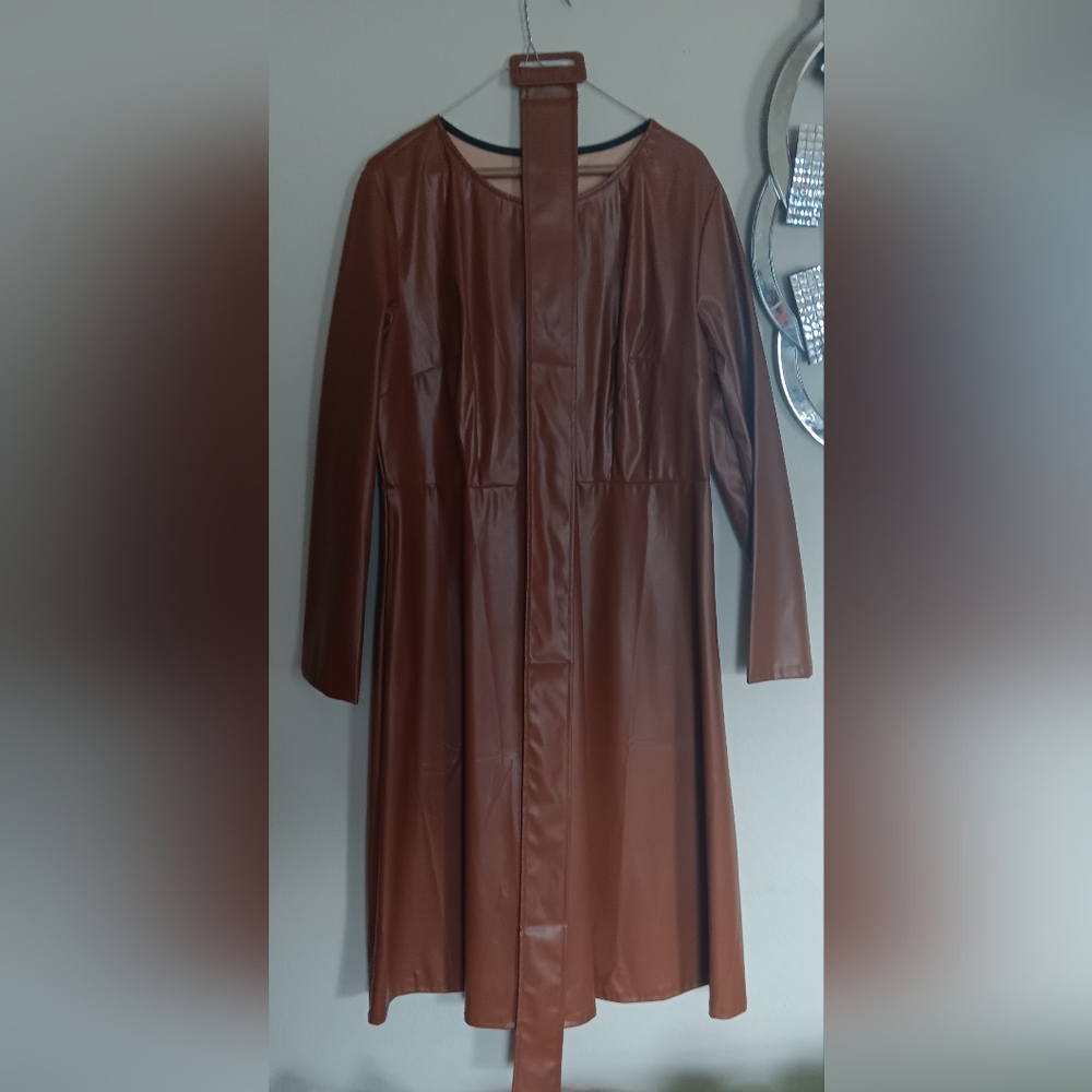Carmel BrownFaux Leather Belted Dress NWOT - Picture 2 of 5